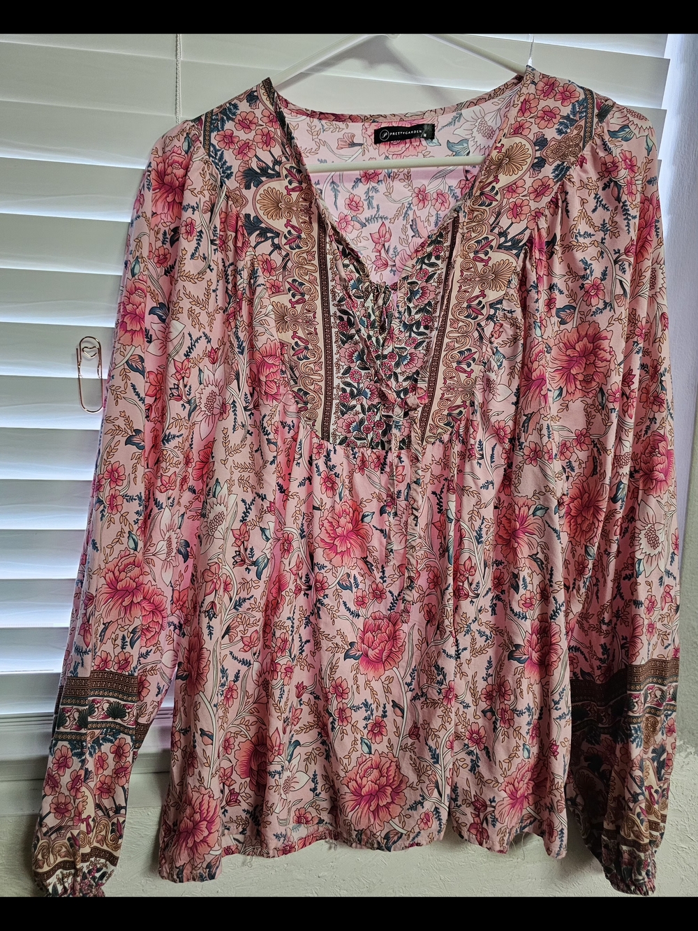 Women's Pink Floral Tie-Front Boho Tunic - Picture 3 of 8